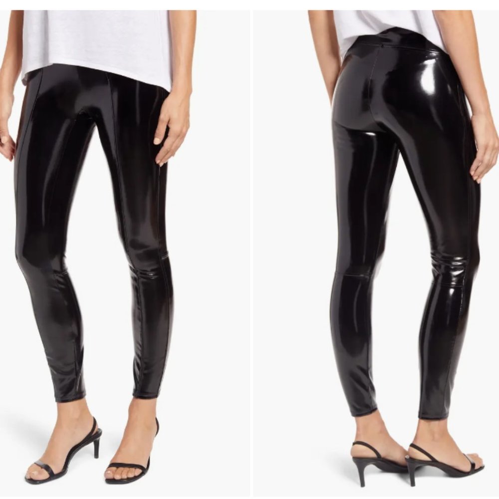 NWT! SPANX Faux‎ Patent Leather Leggings in Classic Black at Nordstrom, Size M
